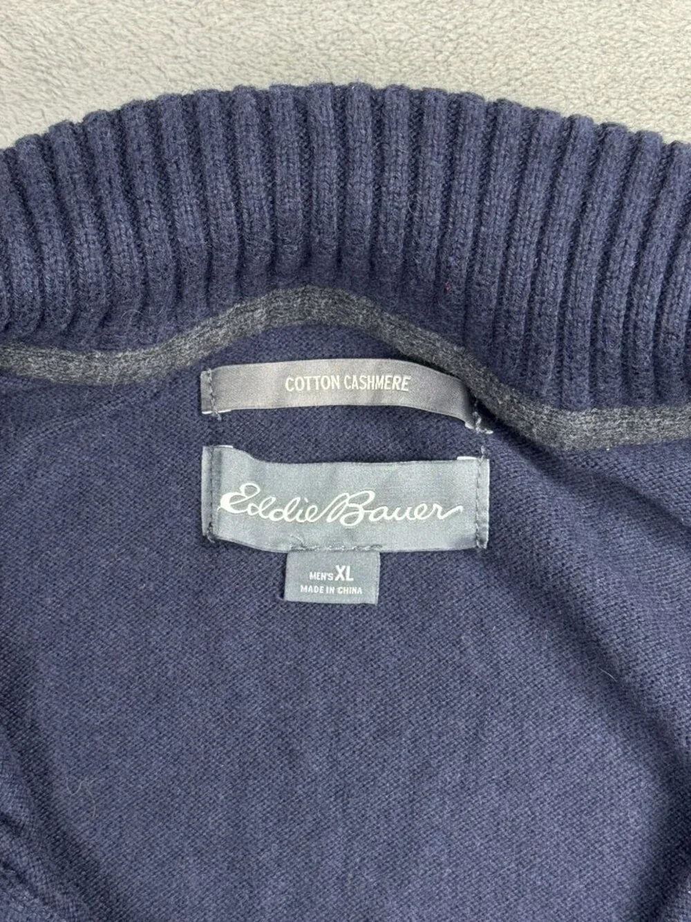 Eddie Bauer Cotton Cashmere Navy Quarter Zip Sweater Mens XL Preppy Quiet Luxury